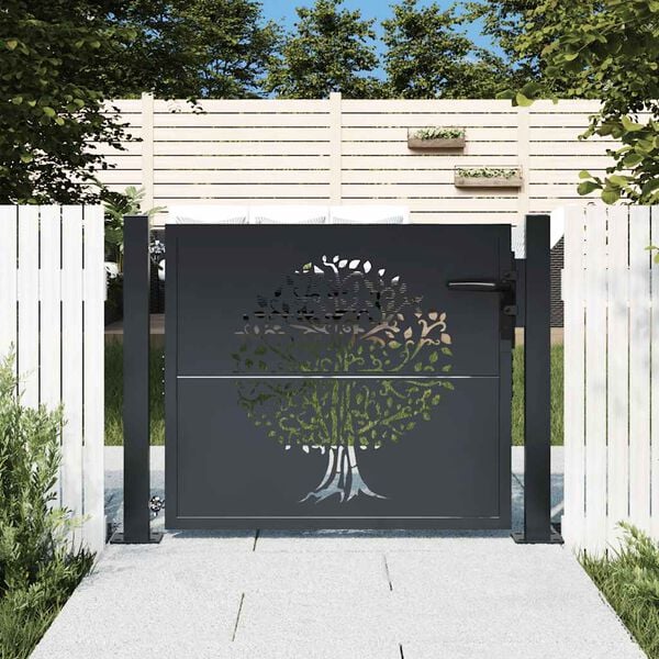 vidaXL Garden Gate Anthracite 100x100 cm Steel Tree Design