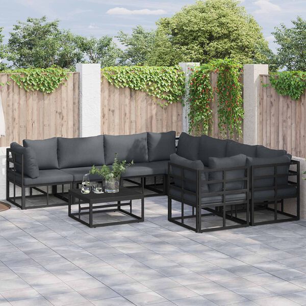 vidaXL Garden Sofa Set with Cushion 9 pcs Black Steel