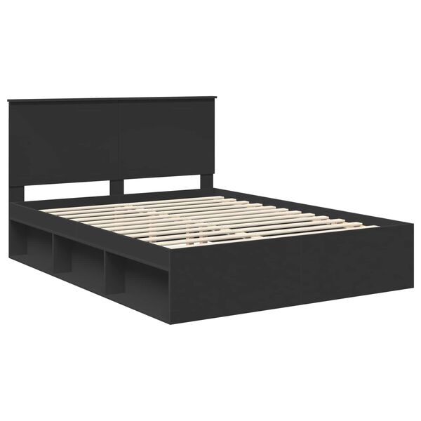 vidaXL Bed Frame with Headboard Black 150 x 200 cm Solid Pine Wood