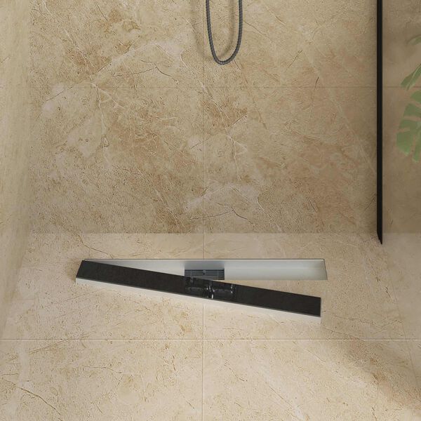 vidaXL Shower Drain with Glass Cover Black 70 cm Stainless Steel 304