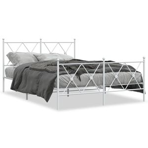 vidaXL Metal Bed Frame without Mattress with Footboard White 137x190cm