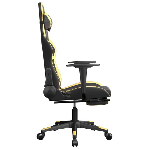 vidaXL Massage Gaming Chair with Footrest Black&Gold Faux Leather