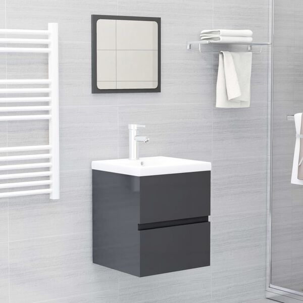 vidaXL Bathroom Furniture Set High Gloss Grey Engineered Wood
