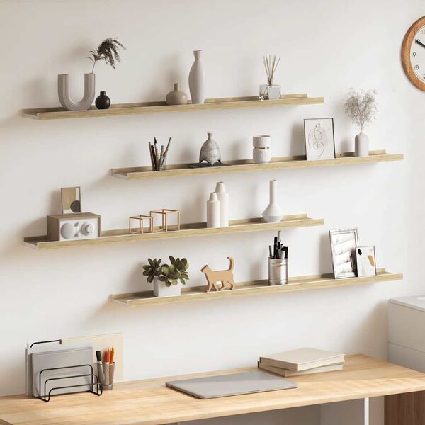 vidaXL Wall Shelves 4 pcs White and Sonoma Oak 100x9x3 cm