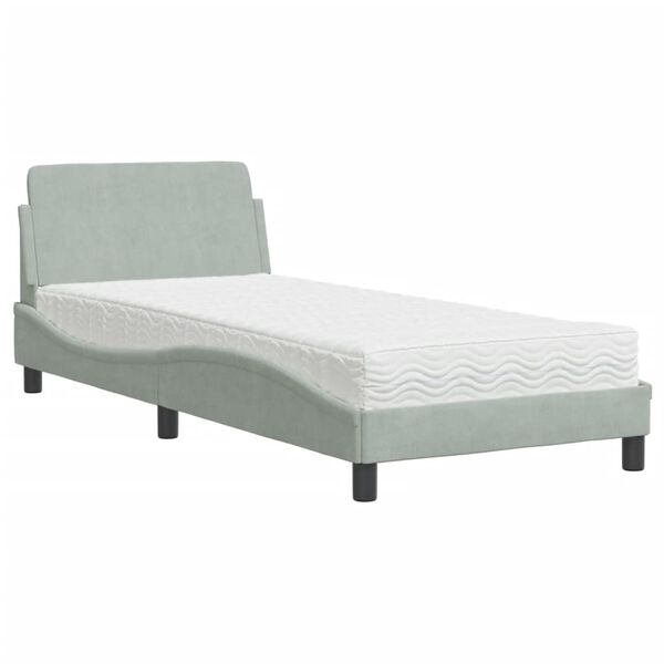 vidaXL Bed with Mattress "Dover" Light Grey Single Velvet