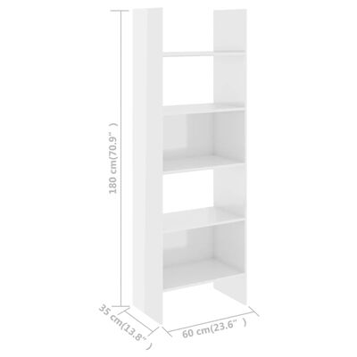 vidaXL Book Cabinet High Gloss White 60x35x180 cm Engineered Wood