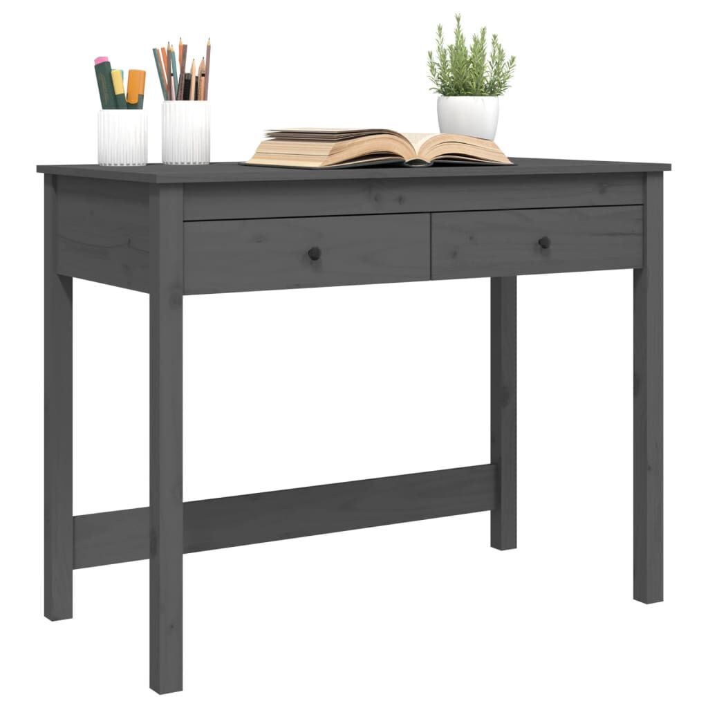 Gray wood shop desk with drawers