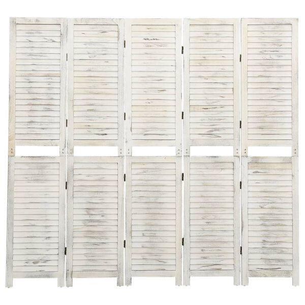 vidaXL 5-Panel Room Divider Antique White 178.5x166 cm Solid Wood