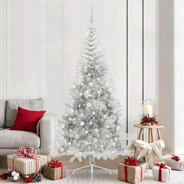 vidaXL Artificial Pre-lit Christmas Tree Silver 210 cm PET