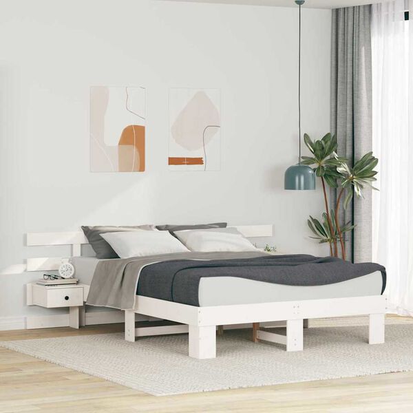vidaXL Bed Frame with Headboard White 140 x 200 cm Solid Pine Wood