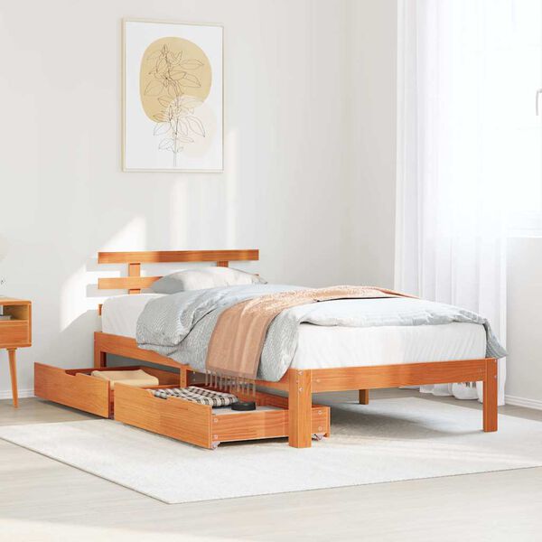 vidaXL Bed Frame with Drawers without Mattress Wax Brown 100x200 cm