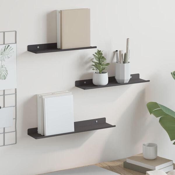 vidaXL Wall Shelf with Shelf 2 pcs Black 30 x 17.5 x 2.5 cm