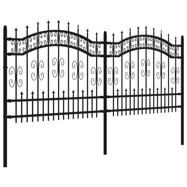 vidaXL Garden Fence with Spear Top Black 240x100 cm Powder-coated Steel