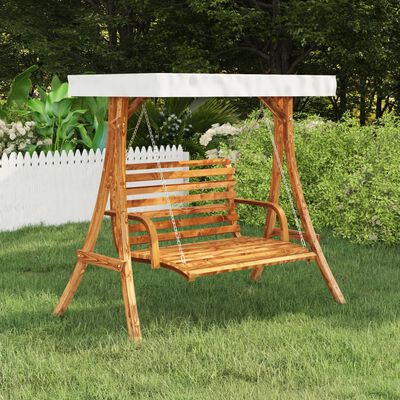 vidaXL Swing Frame with Cream Roof Solid Bent Wood with Teak Finish
