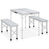 vidaXL Folding Camping Table with 2 Benches Aluminium White