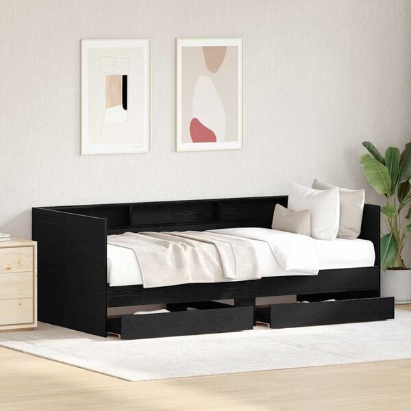 vidaXL Daybed with Headboard Black Oak 75 x 190 cm Engineered Wood