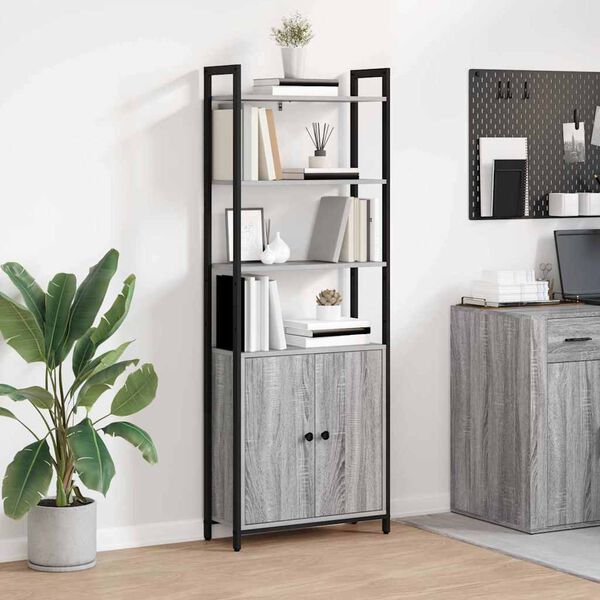 vidaXL Book Cabinet Grey Sonoma 60 x 24 x 161 cm Engineered Wood