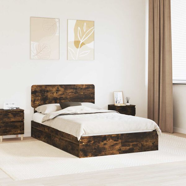 vidaXL Storage Bed with Drawer Smoked Oak 120 x 200 cm Engineered Wood