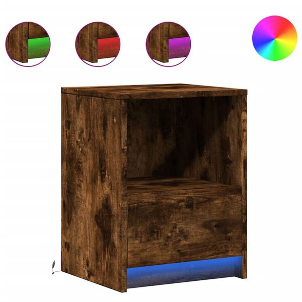 vidaXL Bedside Cabinets with LED Lights 2 pcs Smoked Oak Engineered Wood
