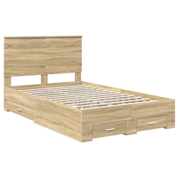 vidaXL Bed Frame with Drawer Sonoma Oak 135 x 190 cm Engineered Wood