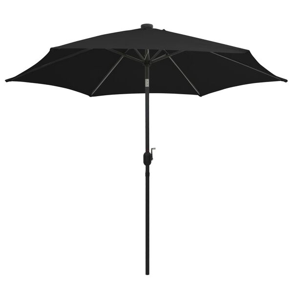 vidaXL Garden Parasol with LED Lights and Aluminium Pole 300 cm Black