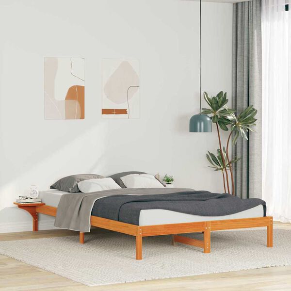 vidaXL Bed Frame with Side Tables Wax Brown 160 x 210 cm