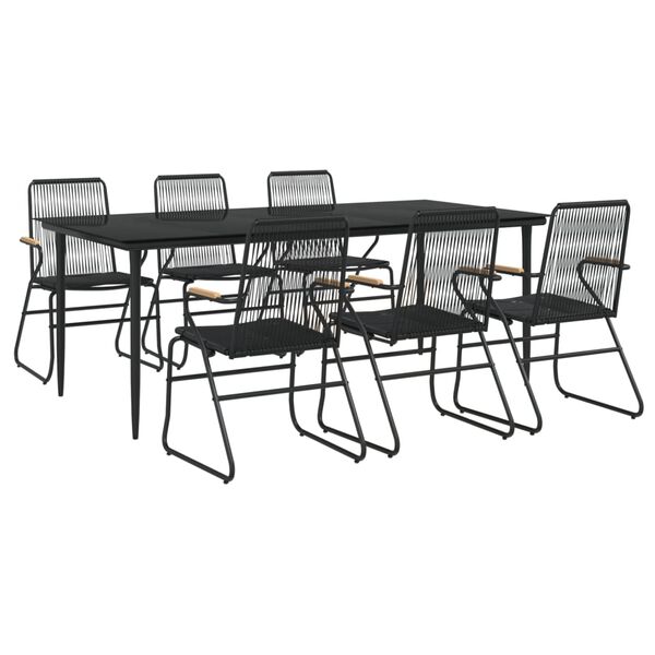 vidaXL 7 Piece Garden Dining Set Black PVC Rattan