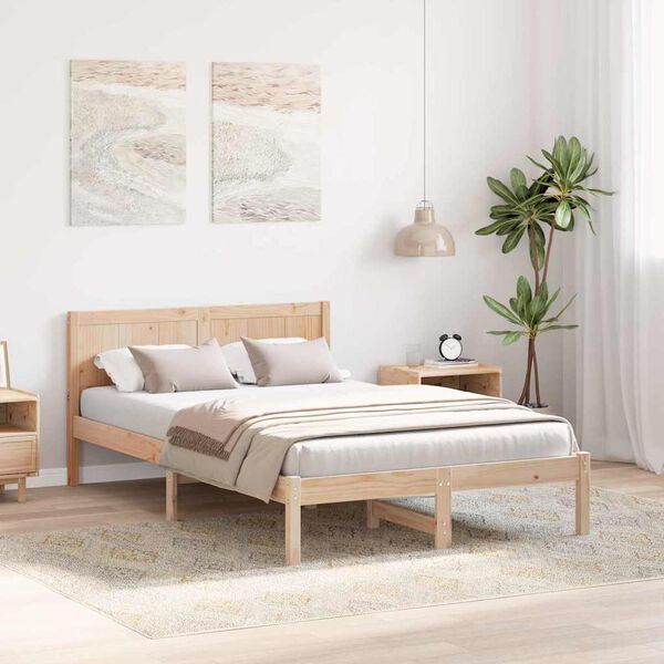 vidaXL Bed Frame Brown 135 x 190 cm Solid Pine wood