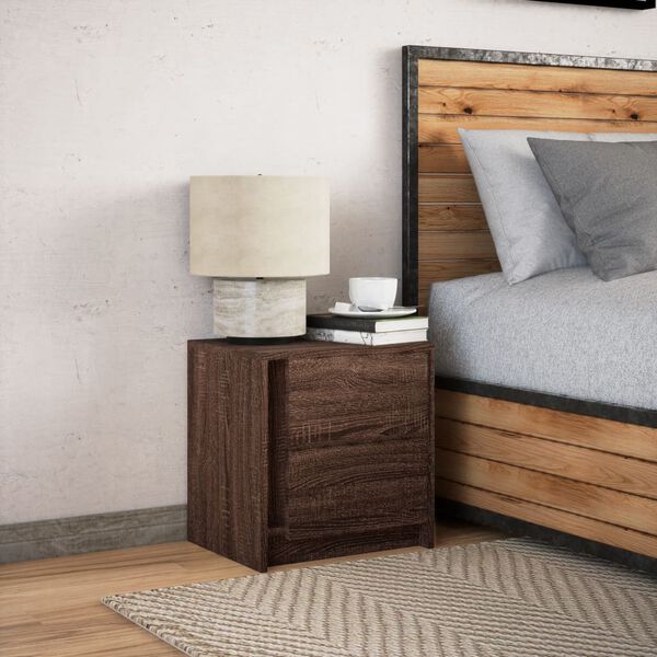 vidaXL Bedside Cabinet with LED Lights Brown Oak Engineered Wood