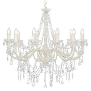vidaXL Chandelier with Beads White 12 x E14 Bulbs
