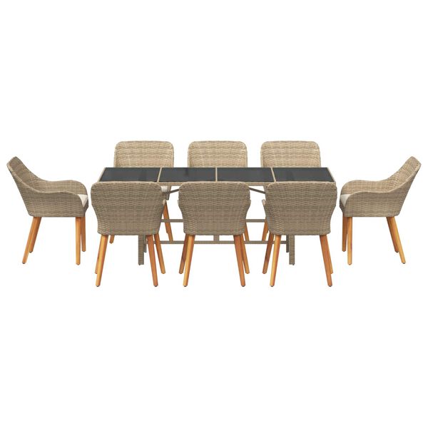 vidaXL Garden Dining Set with Cushion 9 pcs Beige Poly Rattan