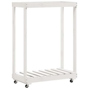vidaXL Log Holder with Wheels White 76.5x40x108 cm Solid Wood Pine