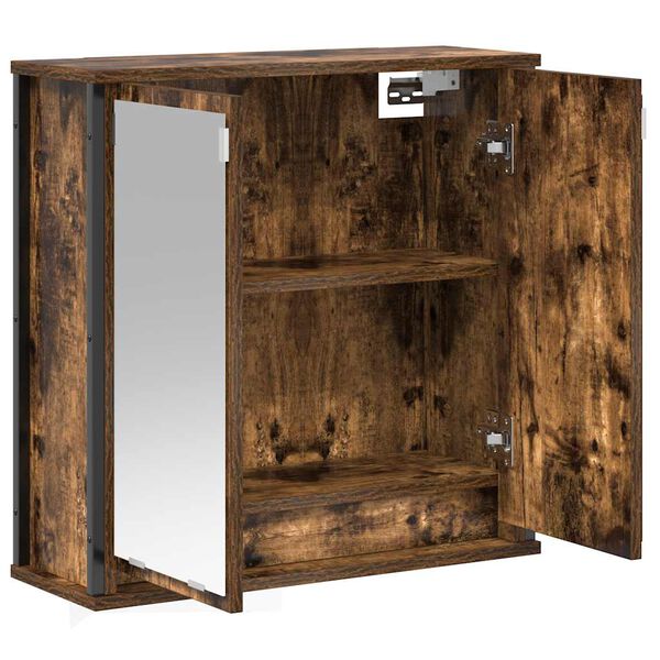 vidaXL Bathroom Wall Cabinet with Mirror Smoked Oak 60x21x60 cm