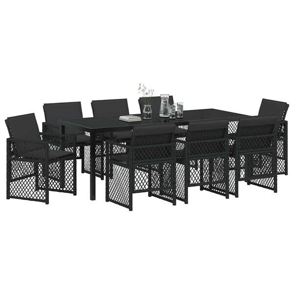 vidaXL Garden Dining Set 9 pcs Black Poly Rattan