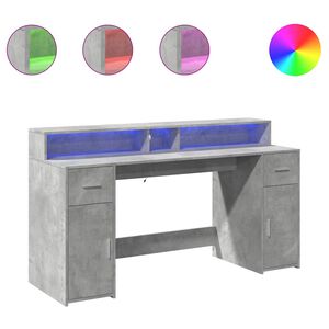 vidaXL Desk with LED Lights Concrete Grey 160x55x91 cm Engineered Wood