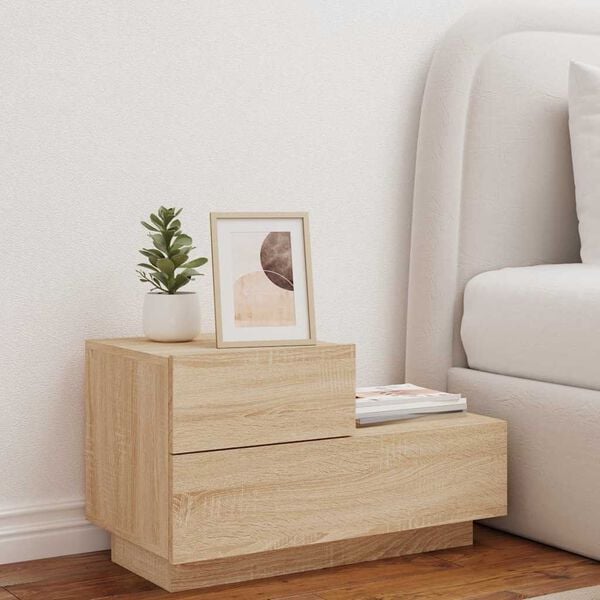 vidaXL Bedside Cabinet with LED Lights Sonoma Oak 70x36x40.5 cm
