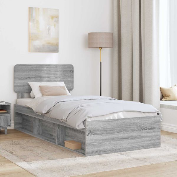 vidaXL Bed Frame Grey Sonoma 90 x 200 cm Solid Pine Wood