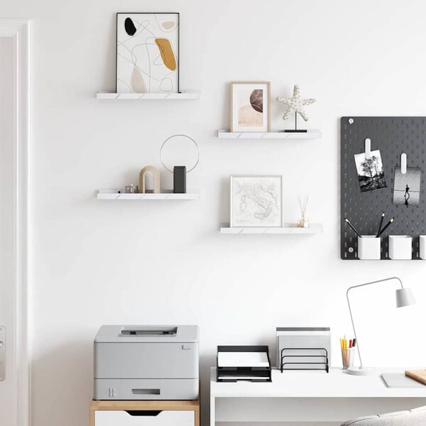 vidaXL Wall Shelf 4 pcs White Marble 40 x 9 x 3 cm Engineered Wood