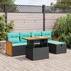 vidaXL 6 Piece Garden Sofa Set with Cushions Black Poly Rattan Acacia