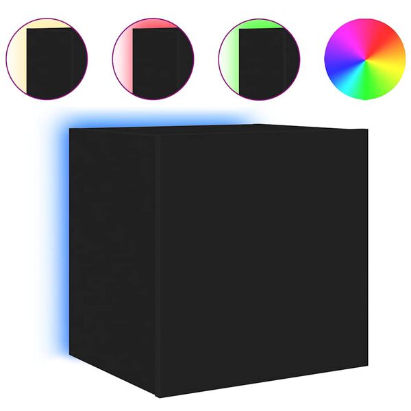 vidaXL TV Wall Cabinet with LED Lights Black 40.5x35x40 cm