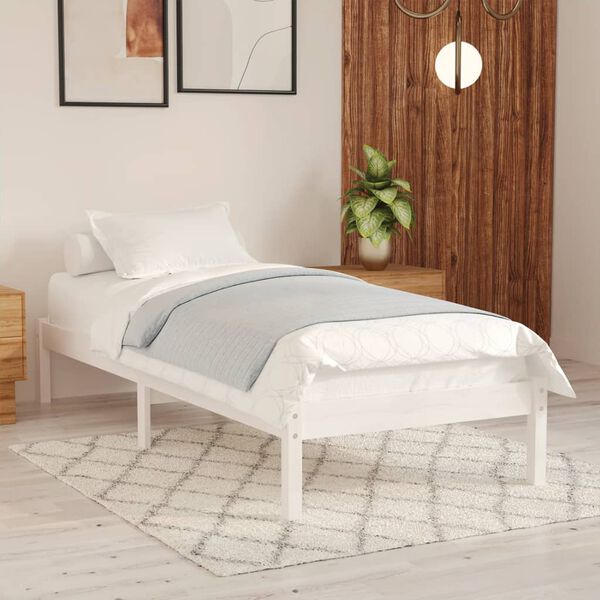 vidaXL Bed Frame without Mattress White Solid Wood Single