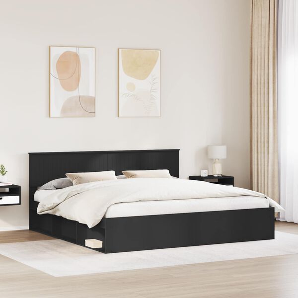 vidaXL Bed Frame with Headboard Black 200 x 200 cm Solid Pine Wood