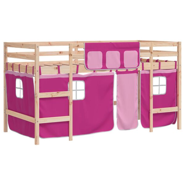 vidaXL Kids' Loft Bed with Curtains without Mattress Pink 80x200cm