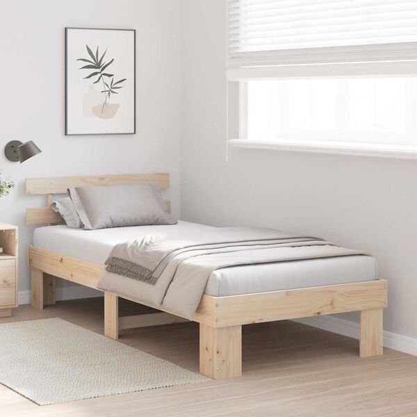 vidaXL Bed Frame with Headboard Natural 80 x 200 cm Solid Pine Wood