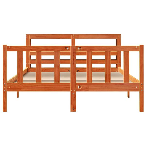 vidaXL Bed Frame with Headboard without Mattress Wax Brown 135x190 cm Double