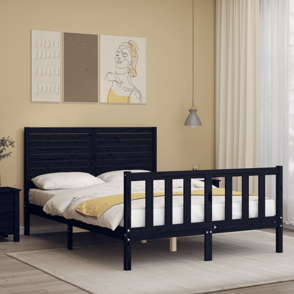Black wood bed outlet frame with headboard