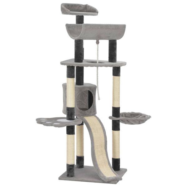 vidaXL Cat Tree with Sisal Scratching Posts Grey 145 cm