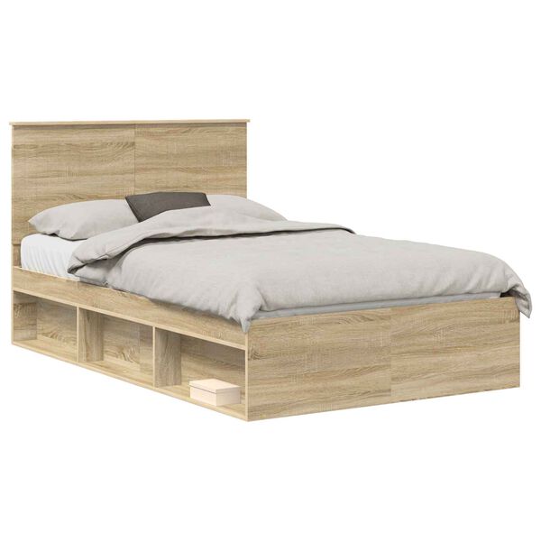 vidaXL Bed Frame with Headboard Sonoma 120 x 200 cm Solid Pine Wood