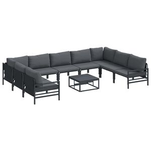 vidaXL Garden Sofa Set with Cushion 10 pcs Black Steel