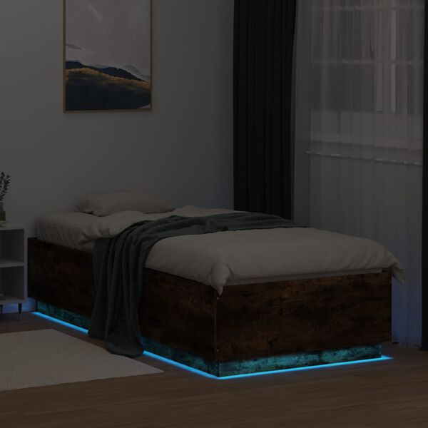 vidaXL Bed Frame with LED without Mattress Smoked Oak 100x200 cm